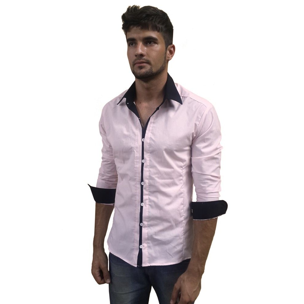 camisa social rosa claro masculina