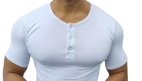 Camiseta masculina henley manga curta branca