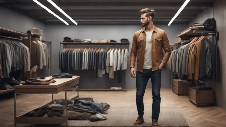 Homem em uma loja de roupas masculina